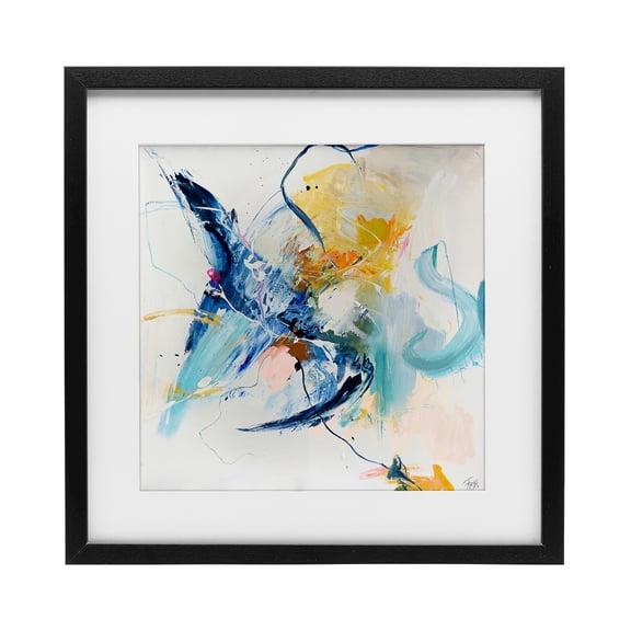 Confident Blue Abstraction Black Framed Print Under Glass, design by Design Fabrikken