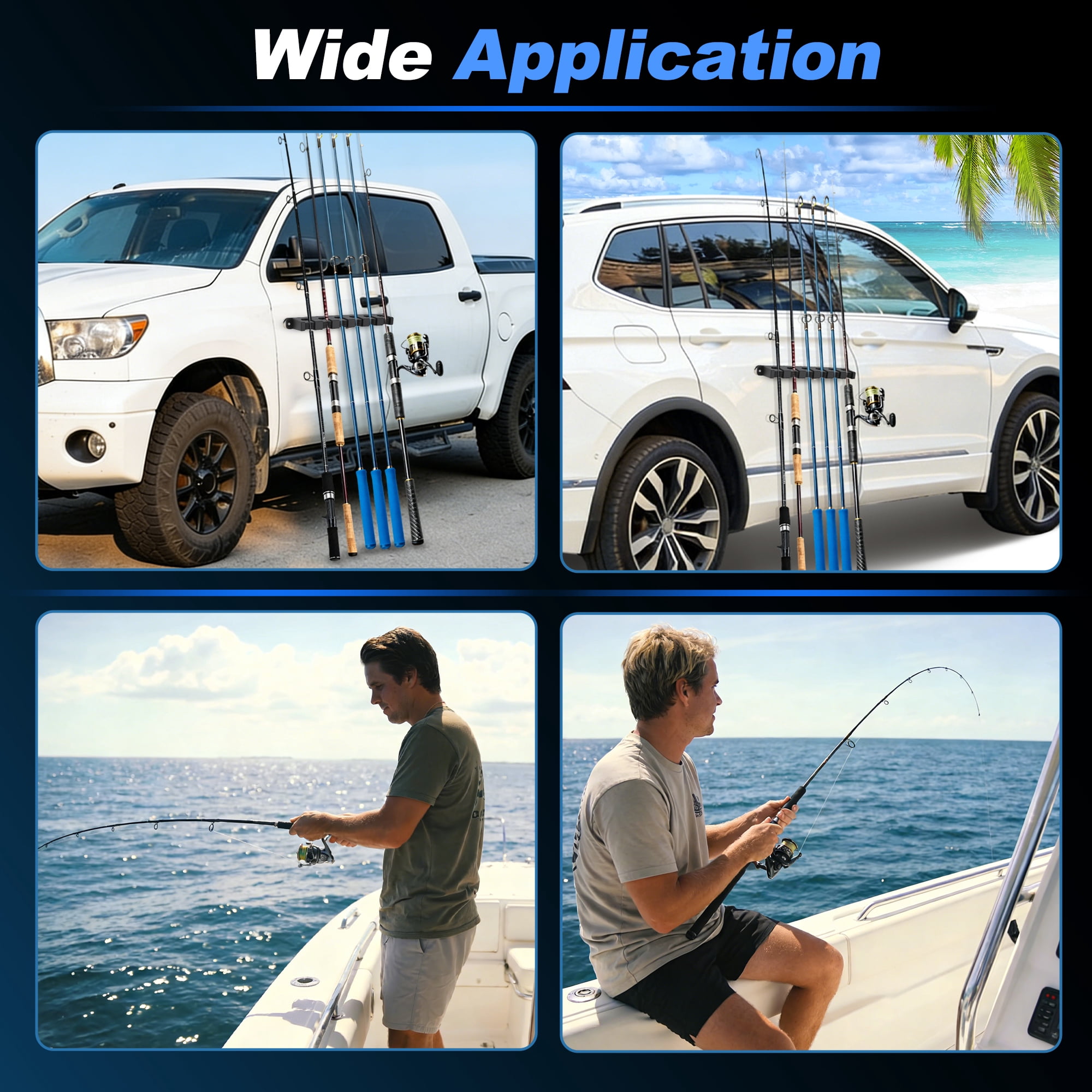 Unique Bargains Magnetic Fishing Rod Holder for Car Black + Dark Grey 6 Rods 2 Pcs