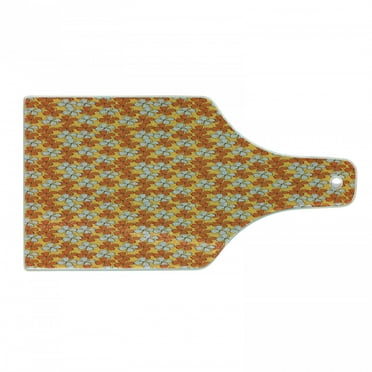 Floral Cutting Board, Repeating Botany Pattern with Abstract Autumn Flora, Decorative Tempered Glass Cutting and Serving Board, in 3 Sizes, by Ambesonne