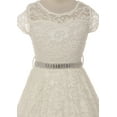 thumbnail image 3 of Little Girl Cap Sleeve Lace Skater Stone Belt Flower Girls Dresses (19JK88S) Off White 2, 3 of 4