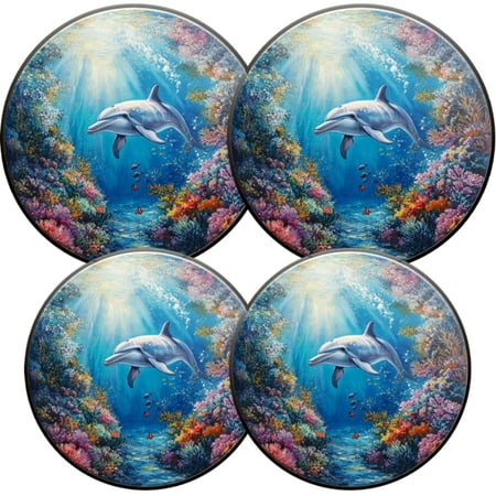 

Electric Stove Burner Covers 4 Pcs Round Gas Burner Cover 8 and 10 Inch Dolphin in Colorful Underwater Scene