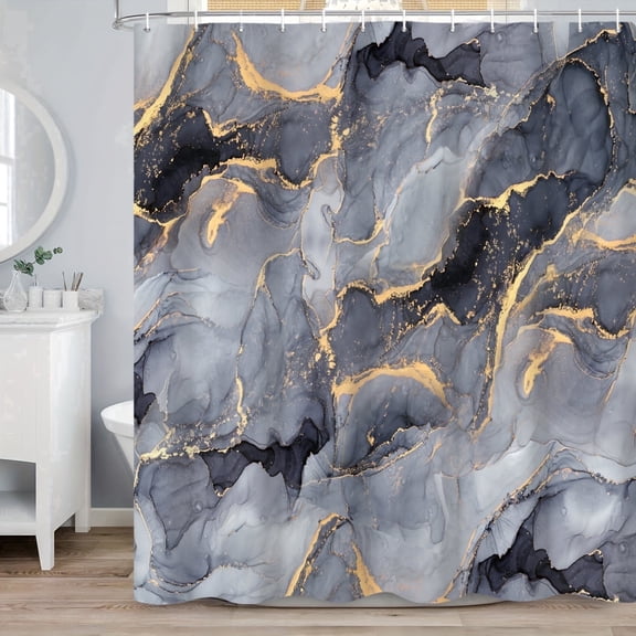 MIZHONA Gray Marble Shower Curtain Abstract Grey Modern Fabric Bathroom Curtain with Hooks,72x72 inch