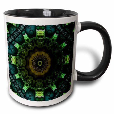 Harmony Cup - 3dRose Mandala 28 zen InnerBalance green harmony chakra meditation InnerPeace, Two Tone Black Mug, 11oz