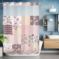 thumbnail image 5 of No Hook Boho Spring Floral Shower Curtain with Snap in Liner Set, Vintage Flowers Patchwork Plaid Pink Waterproof Bathroom Curtains with See Through Top Window, Hotel Style Extra Long 72 x 96 Inch, 5 of 6