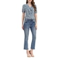 thumbnail image 2 of INSPIRE CHIC Women's Floral Print Rufle Button Up Puff Short Sleeves Blouse Top XS Blue, 2 of 7
