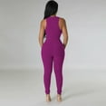 thumbnail image 4 of ZAZYULZ Summer Jumpsuits for Women 2024 Women's Sleeveless Sexy Deep V Neck Tight Hollowed Out Waist Jumpsuit(Purple,M), 4 of 4