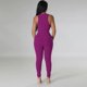 thumbnail image 2 of Gibobby pantalones siameses color liso Mono sin mangas sexy con cuello en V profundo para mujer con cintura ahuecada(Morado， L), 2 of 4