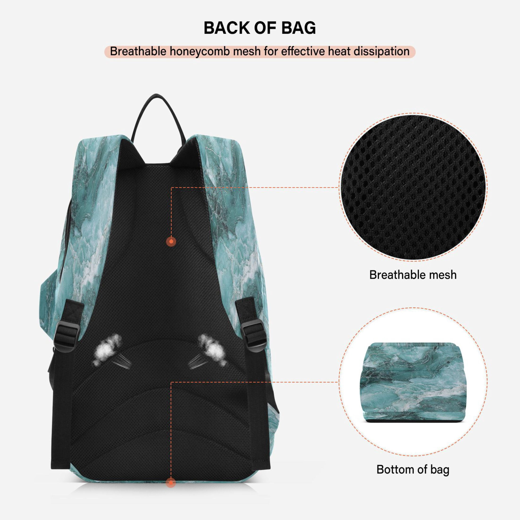 2 Racquet Holder Tennis Backpack Tennis Racket Covers Gym Bags Blue Green Marble Grain