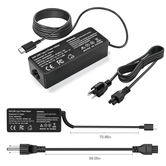 65W Type-C USB-C Laptop Charger for Lenovo ADLX65YDC2A GX20P92530 ThinkPad X280 X380 X390 L390 E480 E580 E590 E495 T480 T480s