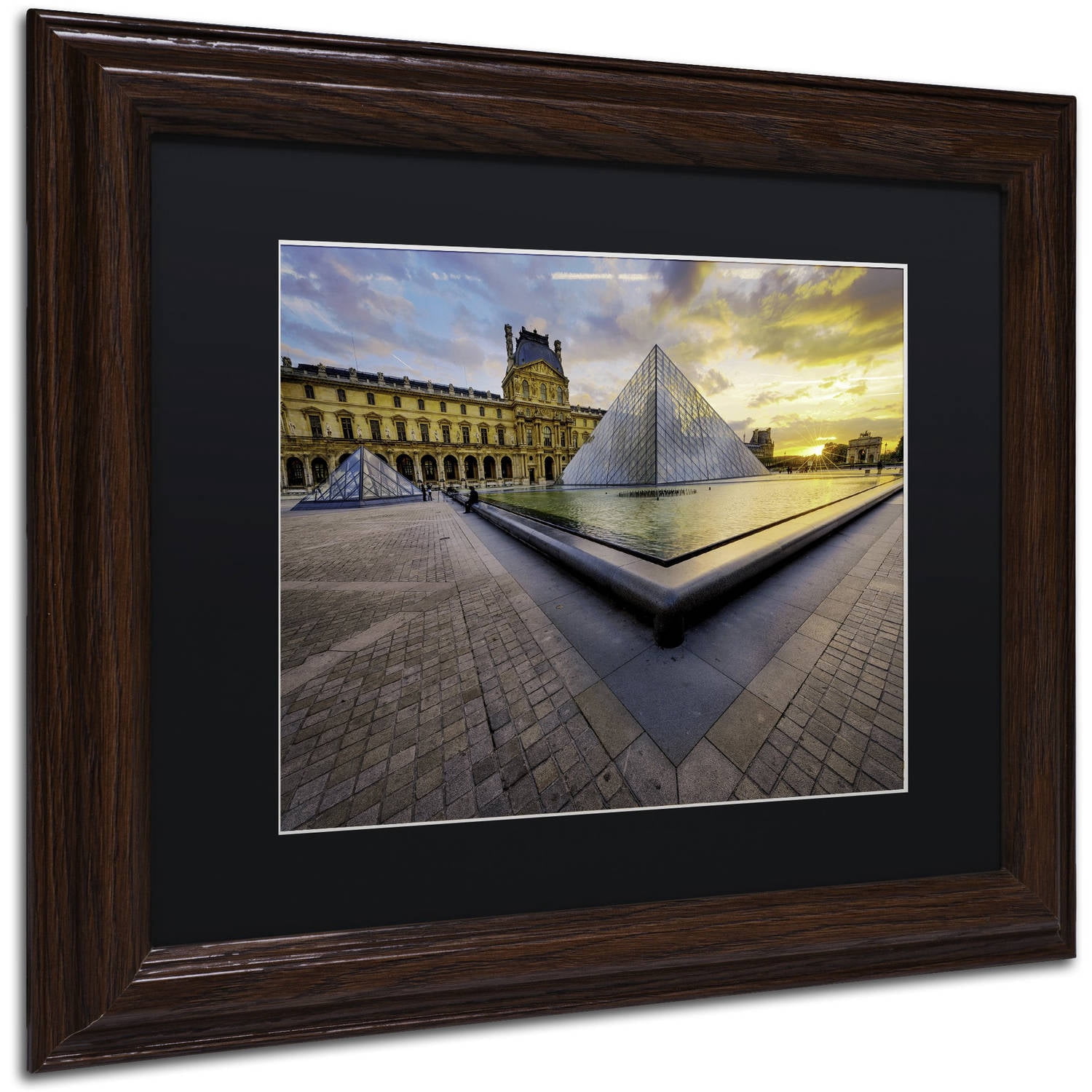 Trademark Fine Art "Geometry of the Louvre Museum" Canvas Art by Mathieu Rivrin, Black Matte, Wood Frame