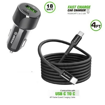 For Samsung Galaxy A03S SM-S134DL 18W Car Charger PD + 2.4A USB with 4ft C to C cable