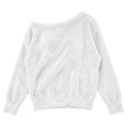thumbnail image 5 of Off The Shoulder Sweatshirt Women Fuzzy Tops Plush Sweater Loose Long Sleeve Casual Plain Pullover, White L, 5 of 6