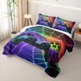 thumbnail image 3 of Erosebridal Neon Rainbow Gamepad Twin Quilt Set for Boys Men, Spider Web Print Twin Coverlet Set, 2pcs, 3 of 7