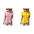 thumbnail image 1 of (2-Pack) Rinsvye Womens Casual Batwing Sleeve Button Down Short Sleeve Shirt Pure Color Oversized Blouse Summer Breathable Top Daily Wear Loose Fit Ladies Apparel, 1 of 5