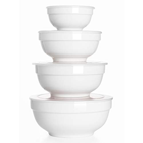 2 Packs Stackable White DOWAN 2.5 Quarts Porcelain Serving Bowls,Non Slip Salad Bowls Pasta Bowl Set