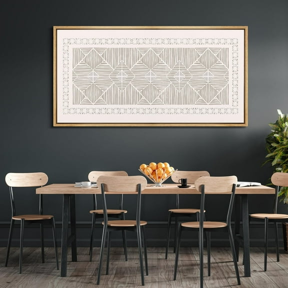 IDEA4WALL Extra Large Framed Canvas Print Wall Art Axially Symmetrical Geometry Retro Fine Art Monochrome Pattern Vintage Wall Decor Oversized Artwork Relax/Calm for Living Room - 60"x30"