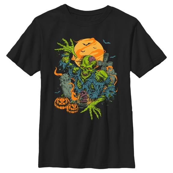 Boy's Lost Gods Halloween Zombie Scene Graphic Tee Black Large