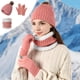 thumbnail image 1 of Conjunto de 3 gorros, bufandas y guantes de invierno para mujer, gorro de cuello largo, bufanda tejida, guantes para pantalla táctil, regalo de Navidad, bufanda acrílica., 1 of 6