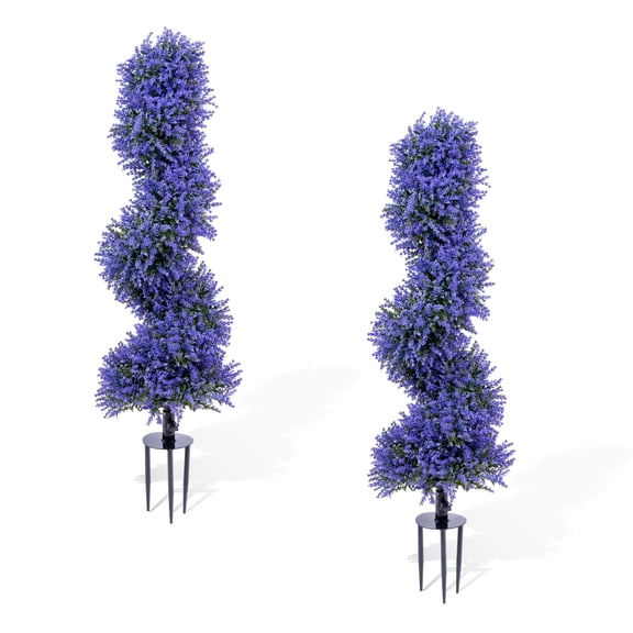 Artificial Lavender Spiral Topiary Trees, 3ft Tall (2-Pack) Faux Outdoor Plants for Porch, Garden, Indoor Decor