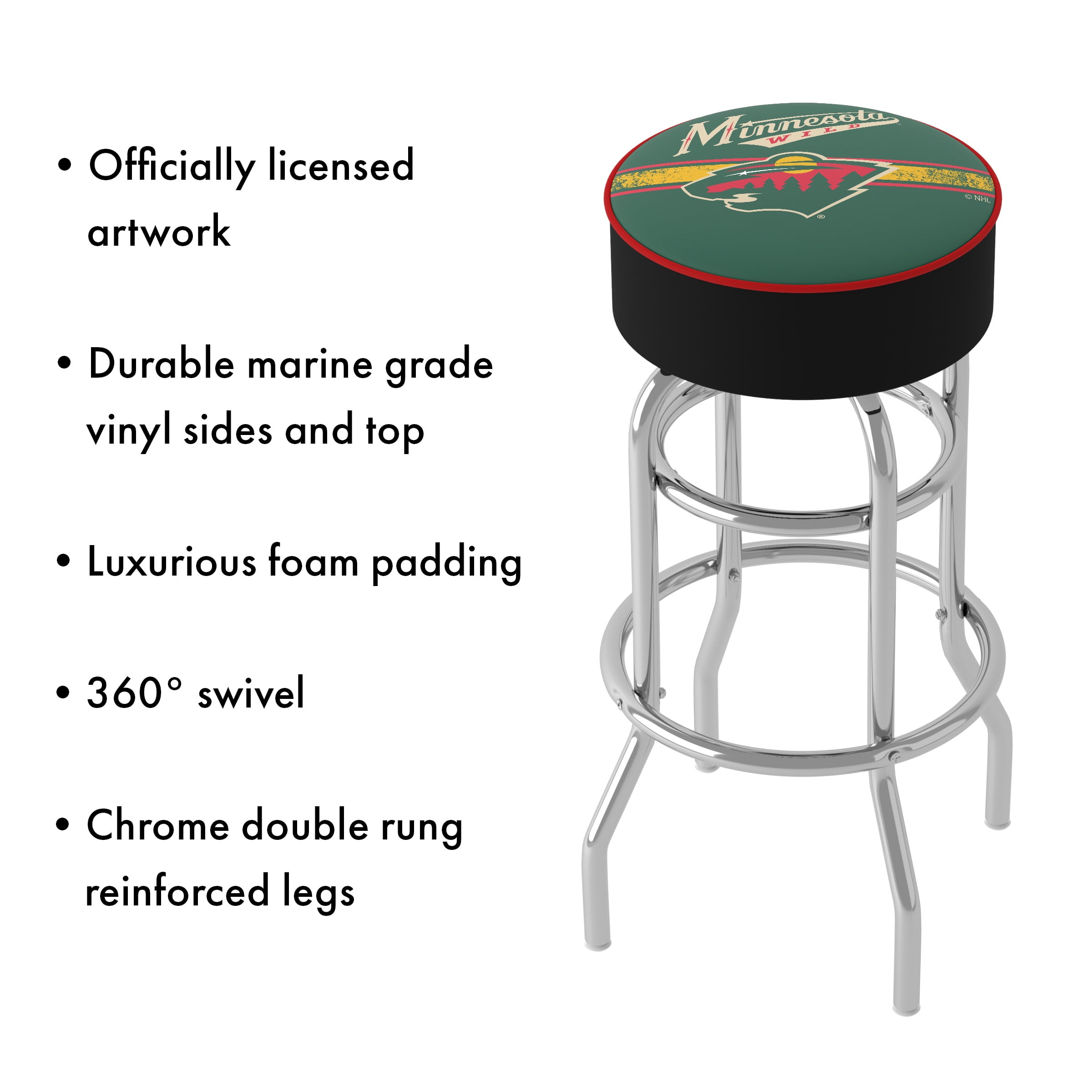 Trademark Gameroom Minnesota Wild Logo Bar Stool with Padded Seat