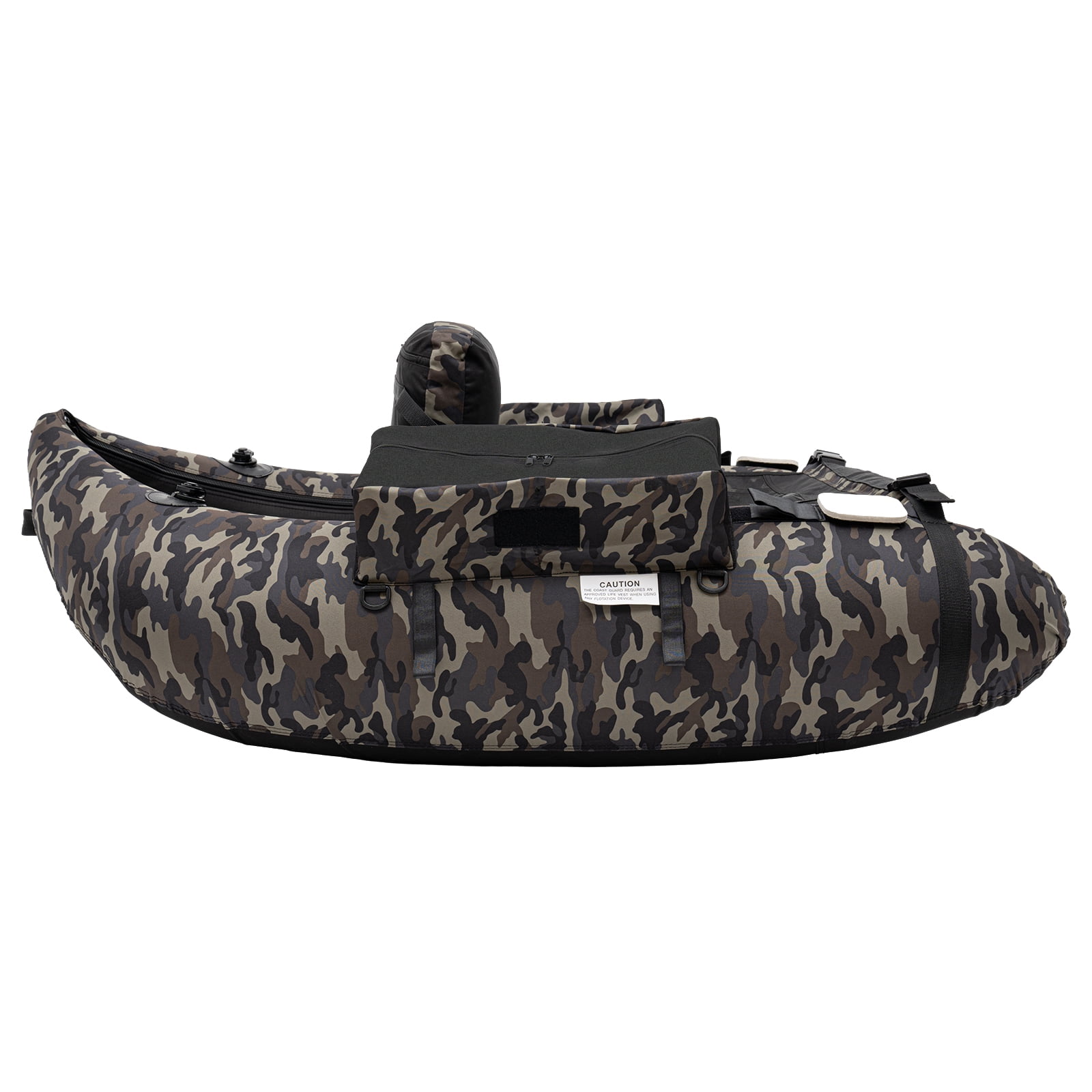 Wildnix Portable Inflatable Fishing Boat with Oar and Fins, Camouflage, 286.6 lbs Load Capacity, Adjustable Backrest, Storage Pockets