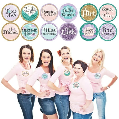 Big Dot of Happiness Trading The Tail For A Veil - Mermaid Bachelorette Party or Bridal Shower Name Tags - Party Badges Sticker Set of 12