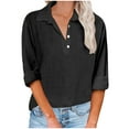 thumbnail image 1 of Admvng Womens Shirts Solid Color V Neck Collared Button Down Shirt Tops S-2XL, 1 of 5