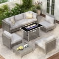 thumbnail image 5 of Harper & Bright Designs Rattan Outdoor Patio Modular Sectional Sofa, Wicker Conversation Set with 60, 000 BTU 43 Inch Rectangle Propane Fire Pit for Garden Backyard, Grey, 5 of 18