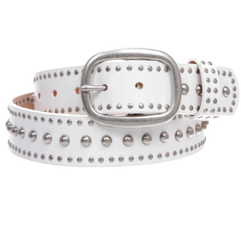 Ladies Oval Buckle Metal Circle Studded Leather Belt  display picture 1