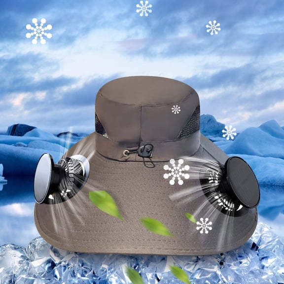 CSSAD Wide Brim Solar Fan Hat Summer Fisherman Hat Solar USB Charging -purpose Fan Hat Men's Strong Wind Charging Fan