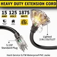 thumbnail image 2 of ZAZFO 6 FT 12 gauge Outdoor Extension Cord with Multiple Outlets Light Indicator, Flexible 3 Outlet Weatherproof Extension Cord Waterproof Black, 15A 1875W 12AWG SJTW, ETL Listed, 2 of 8