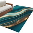 thumbnail image 2 of 2.7x5 Area Rugs, Teal Marble Non-Skid Rubber Backing Large Rectangle Rugs - Living Room Bedroom Home Office, Modern Abstract Gold Fluid Art Indoor Floor Mat Carpets Washable Rug, 2 of 9