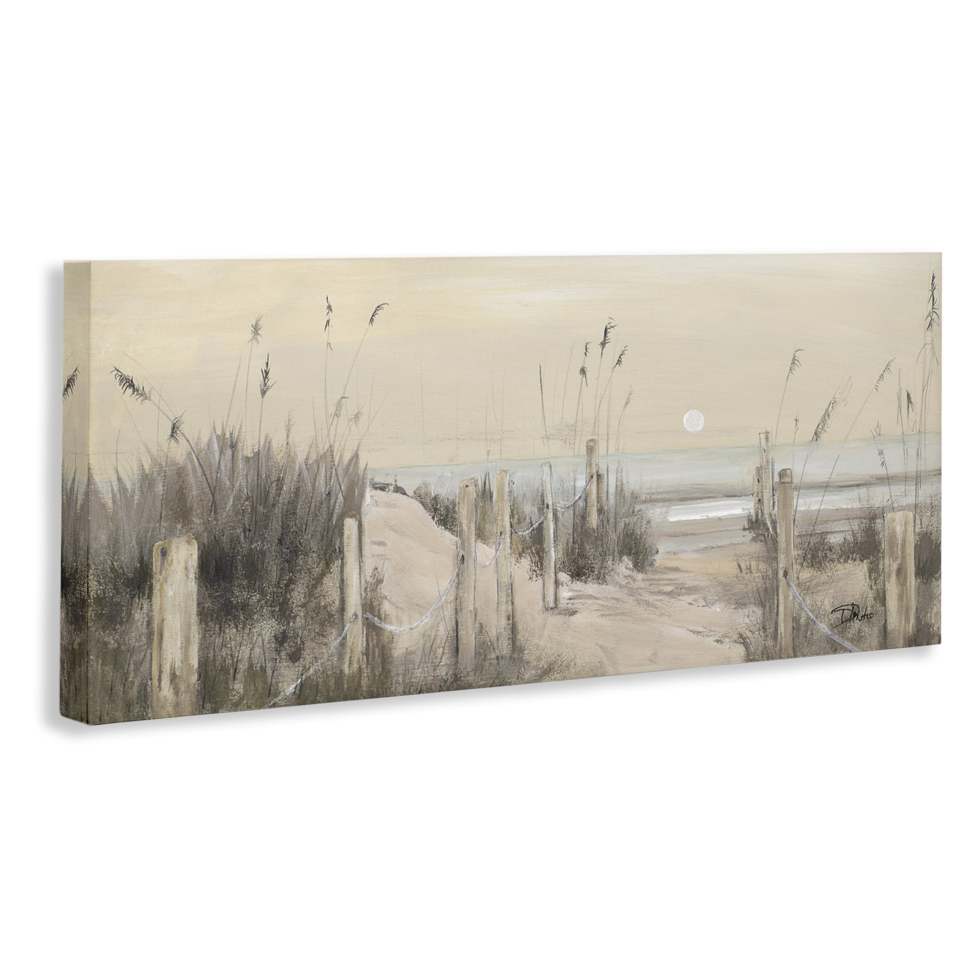 Stupell Industries White Moon Over Ocean Landscape Painting Gallery Wrapped Canvas Art Print Wall Art, 30 x 13