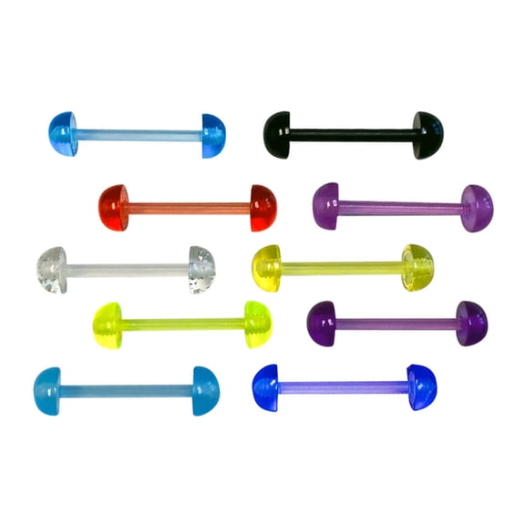 Bio-Flex Straight Barbell 14 Gauge 5/8"  Acrylic Half Ball - 10 Pack