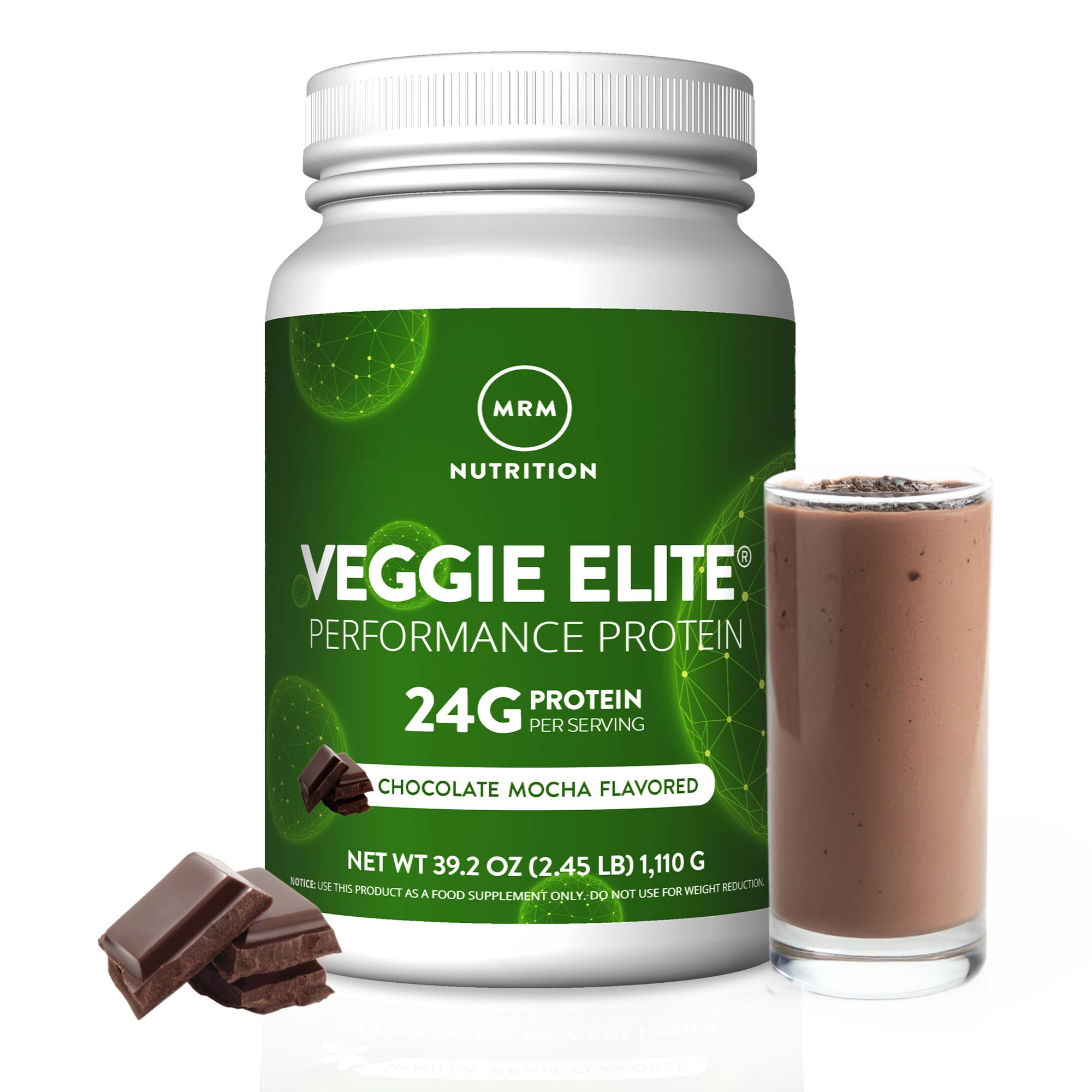 MRM Veggie Elite Performance Protein Powder, Chocolate Mocha, 24g Protein, 2.5lb, 39.2oz