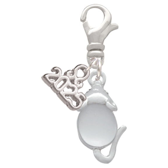 Delight Jewelry Silver-tone Mouse with Clear Resin Body - Silver-tone Clip on Charm with Mini Year 2025
