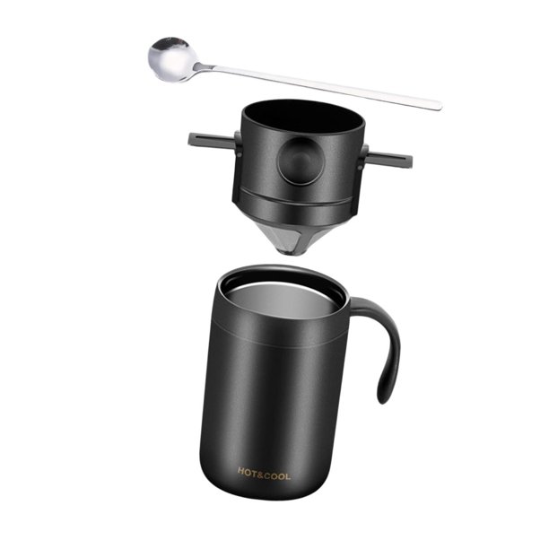 Cafetera de goteo manual con aislamiento térmico, cafetera de acero inoxidable. negro