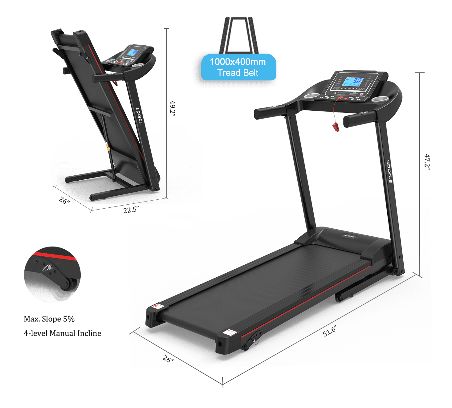 GUTALOR Fitshow App Home Foldable Treadmill with Incline - Folding Treadmill for Home Workout, Electric Walking Machine with 5" LCD Screen, 250 LB Capacity, Bluetooth Music