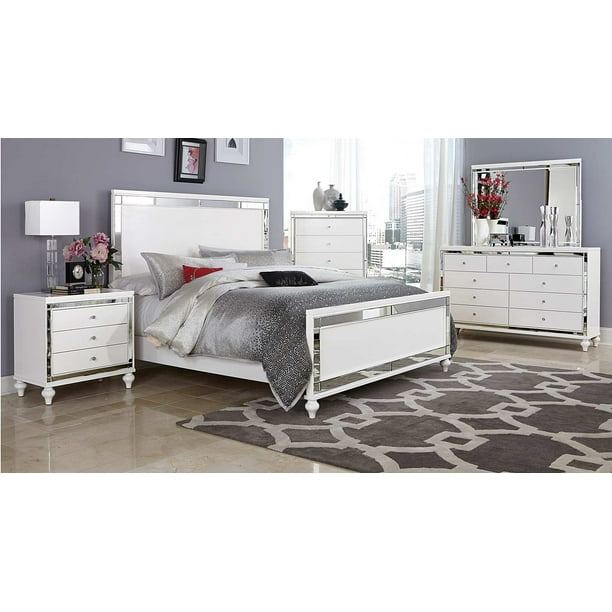 Find stylish home furnishings and decor at great prices! ashland california king 4 piece bedroom set in modern white embossed alligator mirror bed nightstand dresser mirror