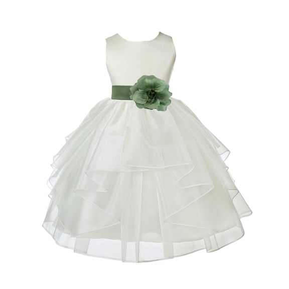 Ekidsbridal Ivory Clover Green Shimmering Organza Flower Girl Dresses for Toddlers Junior Bridesmaid Beauty Pageant Christening Gown 4613S M