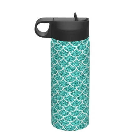 

18 Oz Insulated Sports Bottle Outdoor Sports Gym Handheld Portable Casual Stainless Steel Water Bottle Straw With Lid Glitter Teal Mermaid Scales Pattern