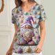 thumbnail image 3 of Pullover Impreso de Pascua de las Mujeres, Nuevo Cuello en V de Manga Corta Casual Top para Uso Diario Y de Fiesta, Camiseta de Cuidado de la Moda Elástica, 3 of 5