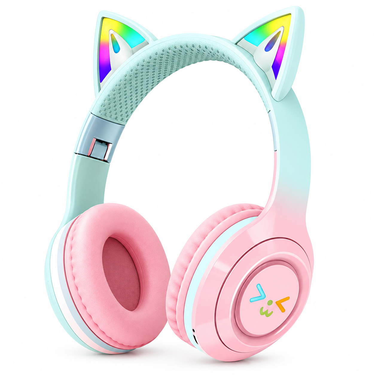 RNKR Kids Wireless Cat Ear Headphones with LED Lights, Pink photo 2