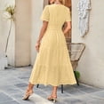 thumbnail image 4 of Annhoo Womens Cotton Summer Dresses V Neck Short Sleeve Hollow out Elastic Waisted Casual Travel Long Sundresses, 4 of 5