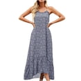 thumbnail image 2 of Pompotops Womens Summer High Low Ruffle Maxi Dress Spaghetti Strap Print Flowy Beach Long Dress, 2 of 8