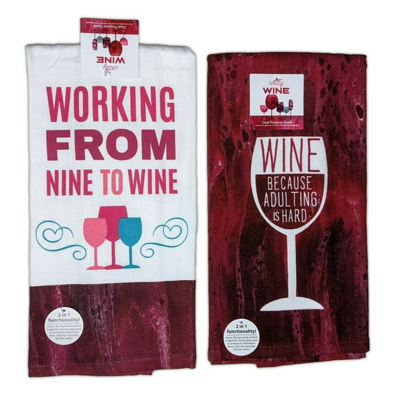 Set of 2 WITTY WINE Terry Kitchen Towels by Kay Dee Designs
