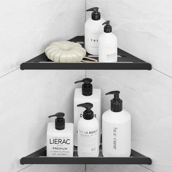 Shower Caddy, 2 Pack Bathroom Corner Shelf, Triangle Shelf Storage for Bathroom Shower, Black Metal Shower Shelf & Rustproof Wall Mounted Adheisve Shower Organizer Accessories and Essentials