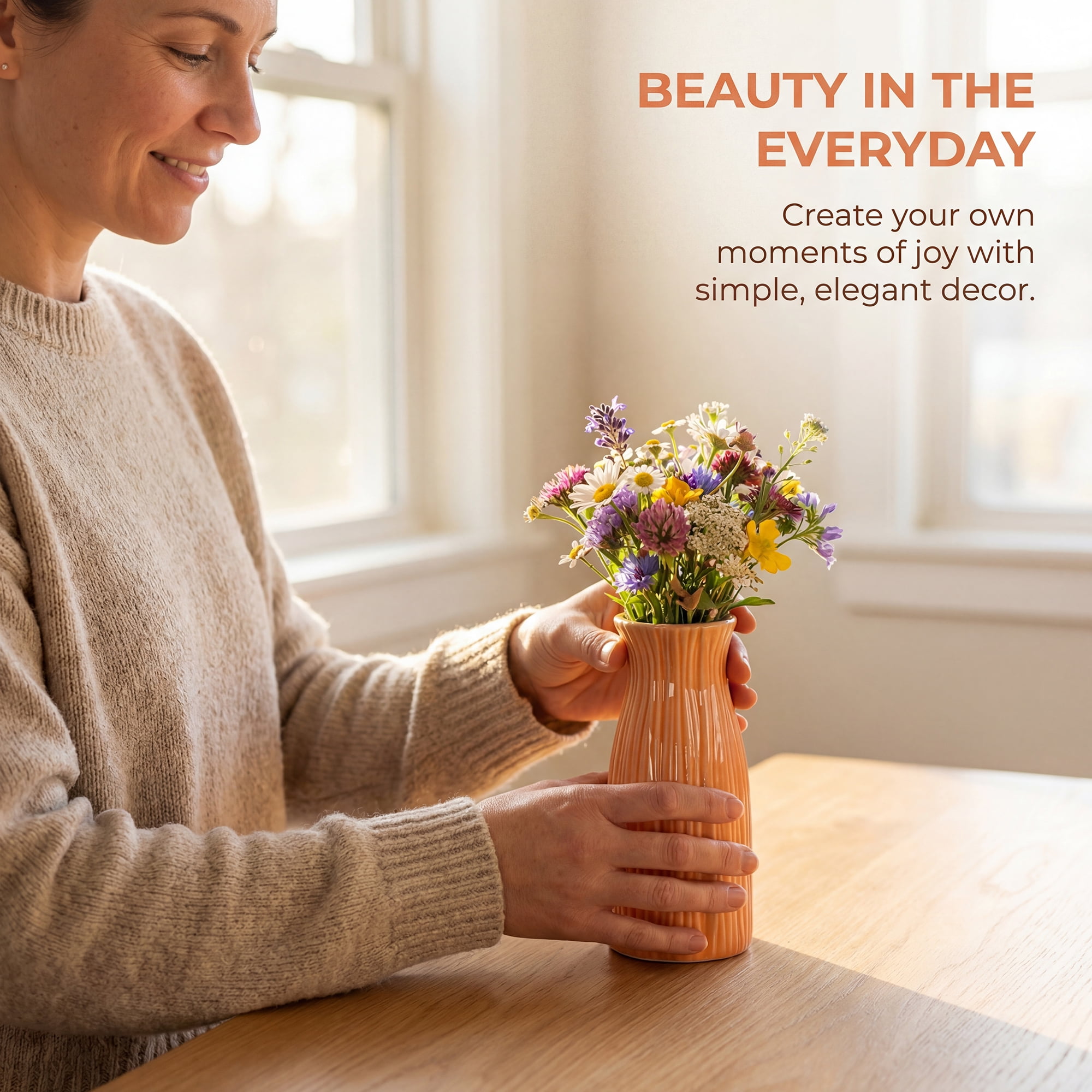 Unique Bargains Modern Cylinder Matte Ribbed Flower Vase Orange 2.4"L x 2.4"W x 5.1"H