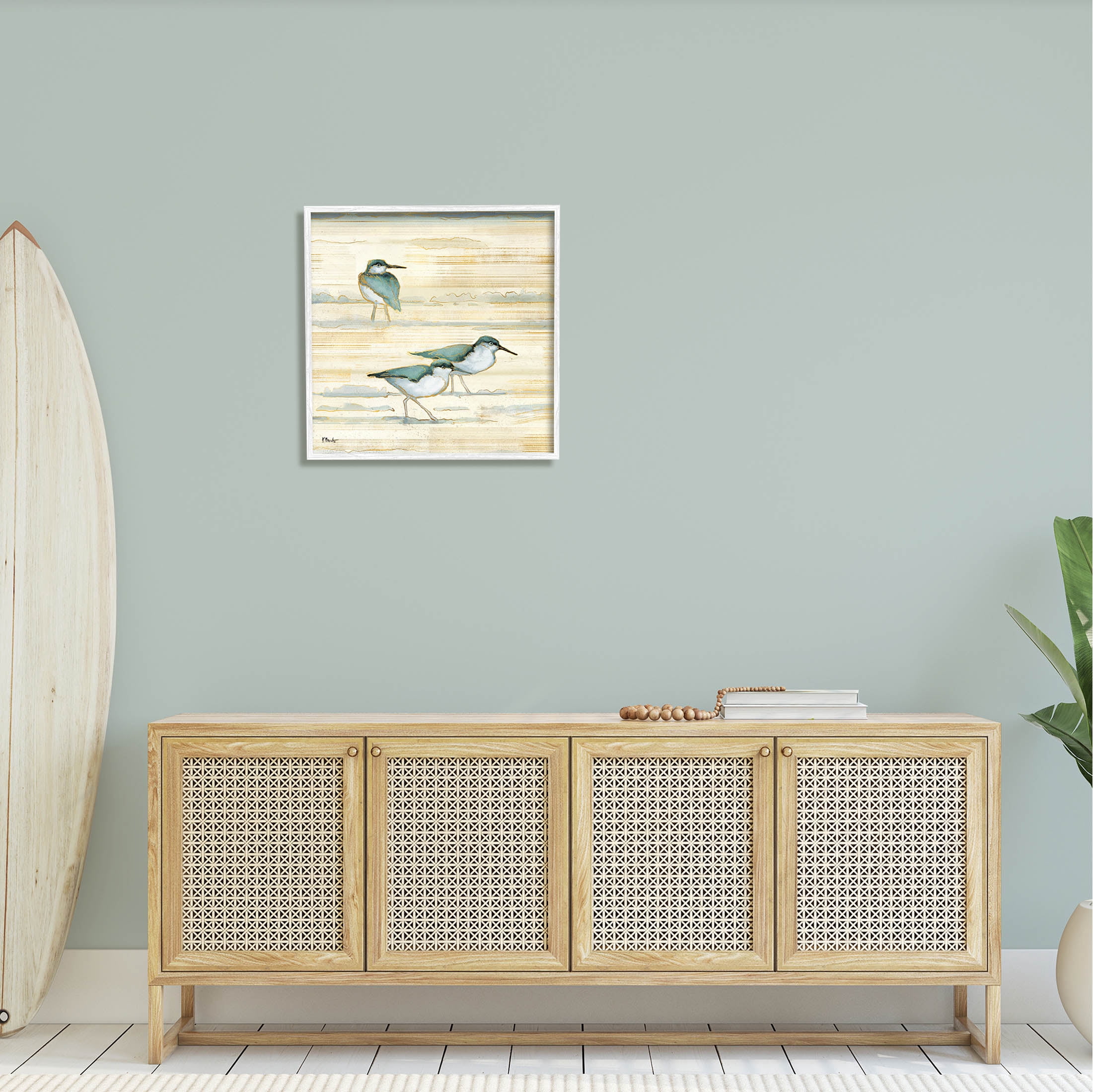 Stupell Industries Oceanside Sandpipers Beach Birds Graphic Art White Framed Art Print Wall Art, Design by Paul Brent