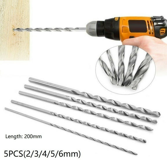 Wuweikeji 5 Pcs 200mm Extra Long High Speed Steel HSS Drill Bits Metal Drilling-Tool Set